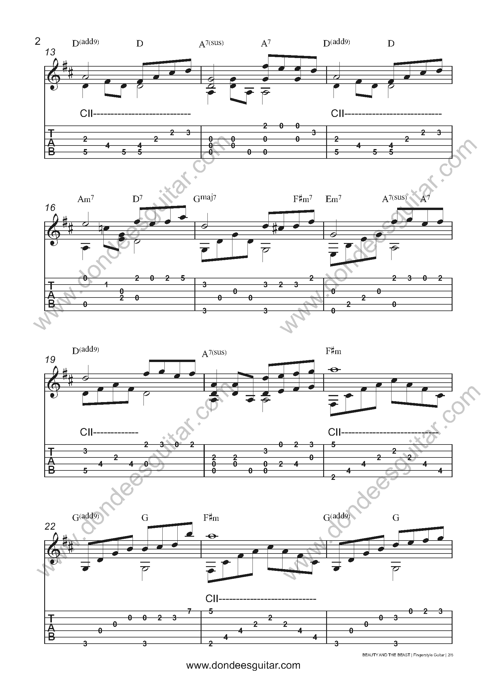 Beauty And The Beast Fingerstyle Tabs