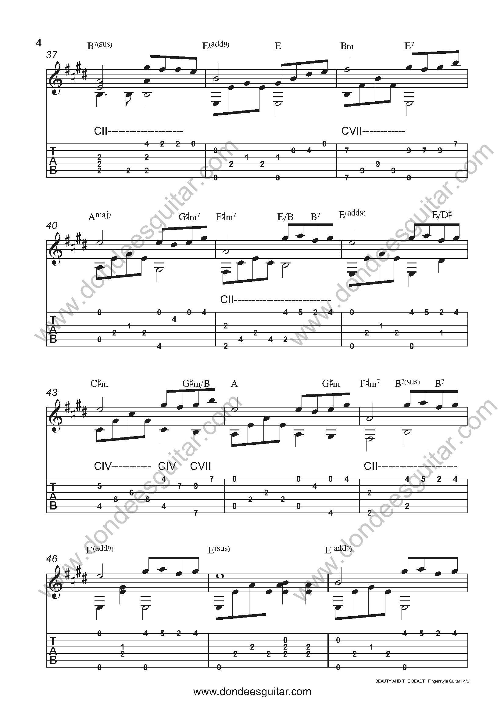 Beauty And The Beast Fingerstyle Tabs