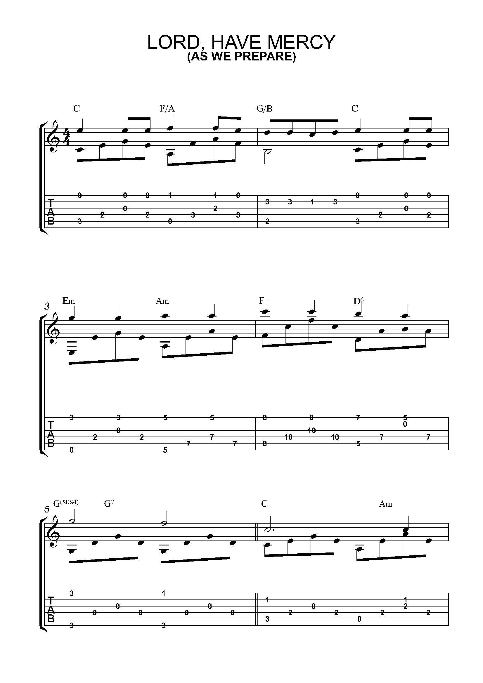 Lord Have Mercy (As We Prepare) Fingerstyle Tabs