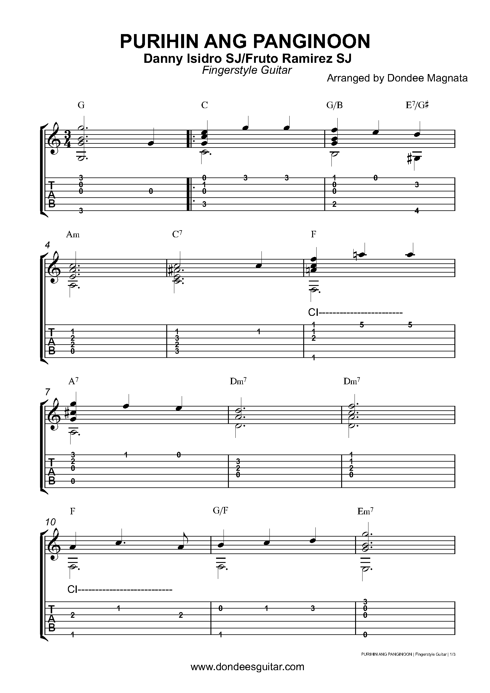 Purihin Ang Panginoon Fingerstyle Guitar Tabs