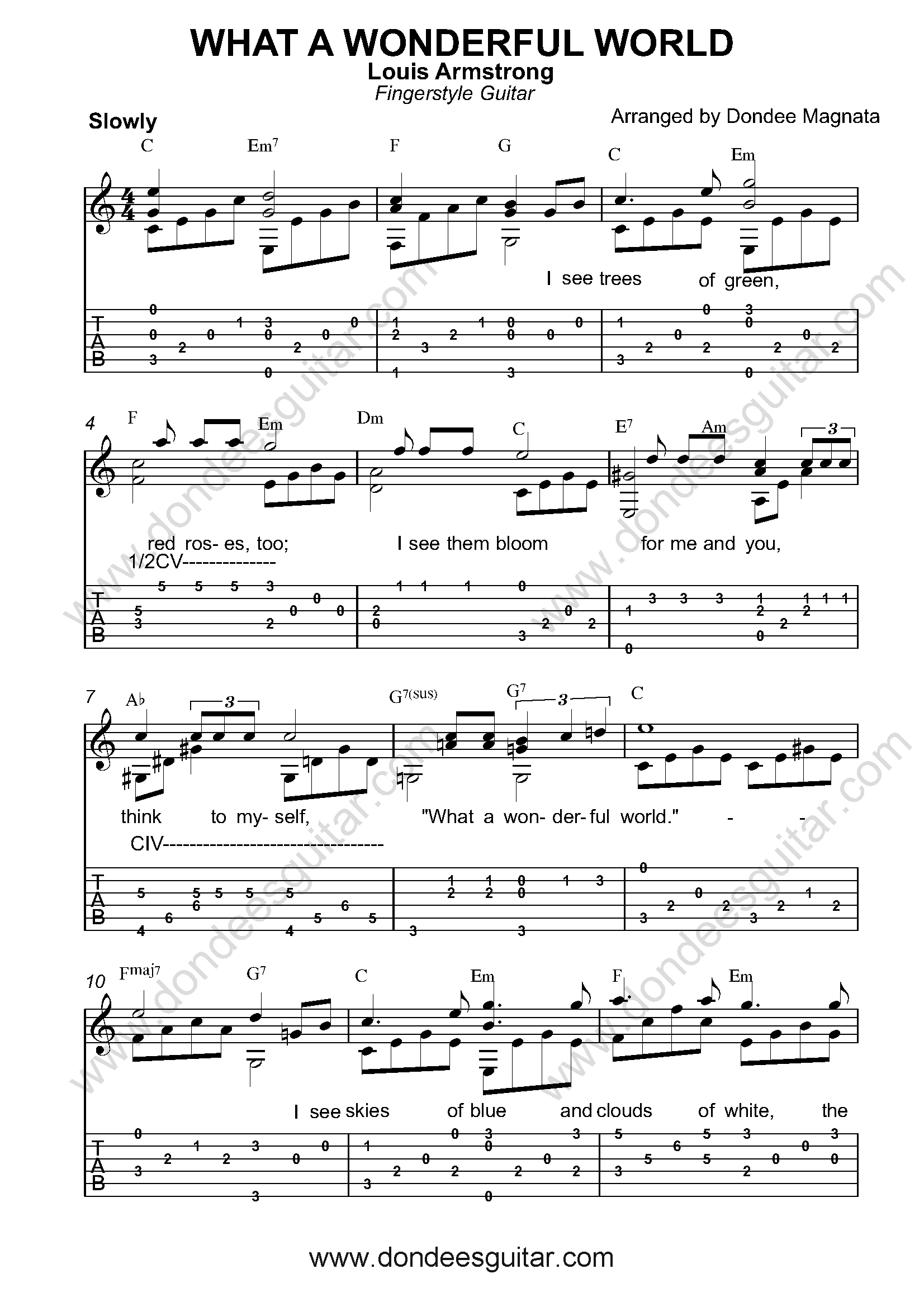 What A Wonderful World Fingerstyle Guitar Tabs
