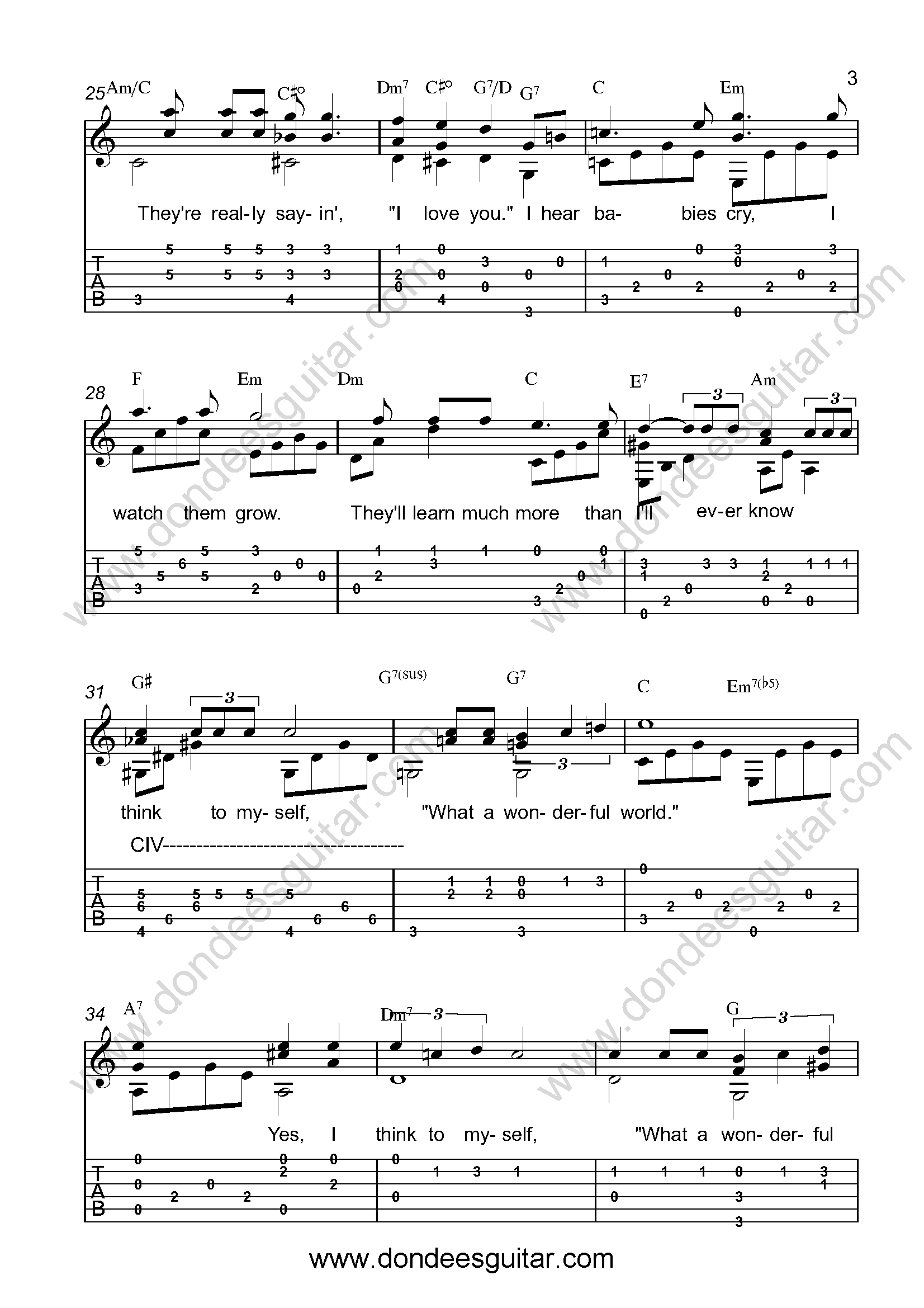 What A Wonderful World Fingerstyle Guitar Tabs